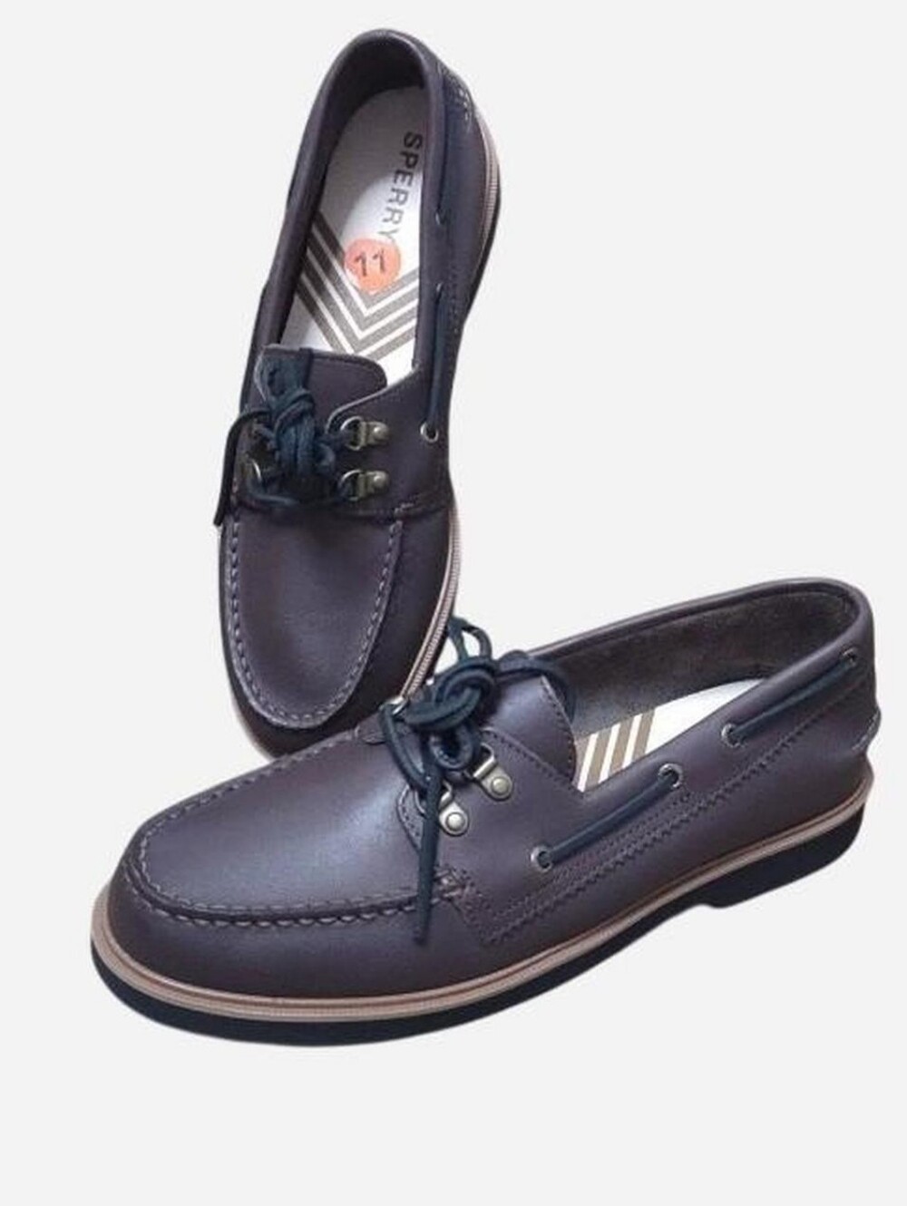 Sperry Men’s Dark Brown Leather Boat Shoes with 2 Eyelet Lace Up Size 11